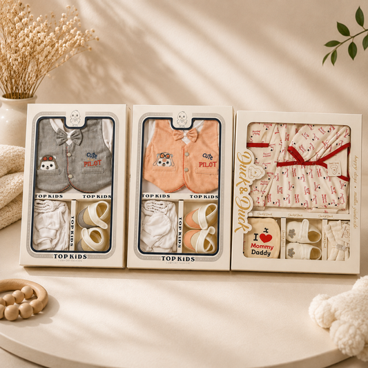 Newborn Baby Gift Set Bundle Assorted Designs - Premium Cotton Clothing & Booties Box👶