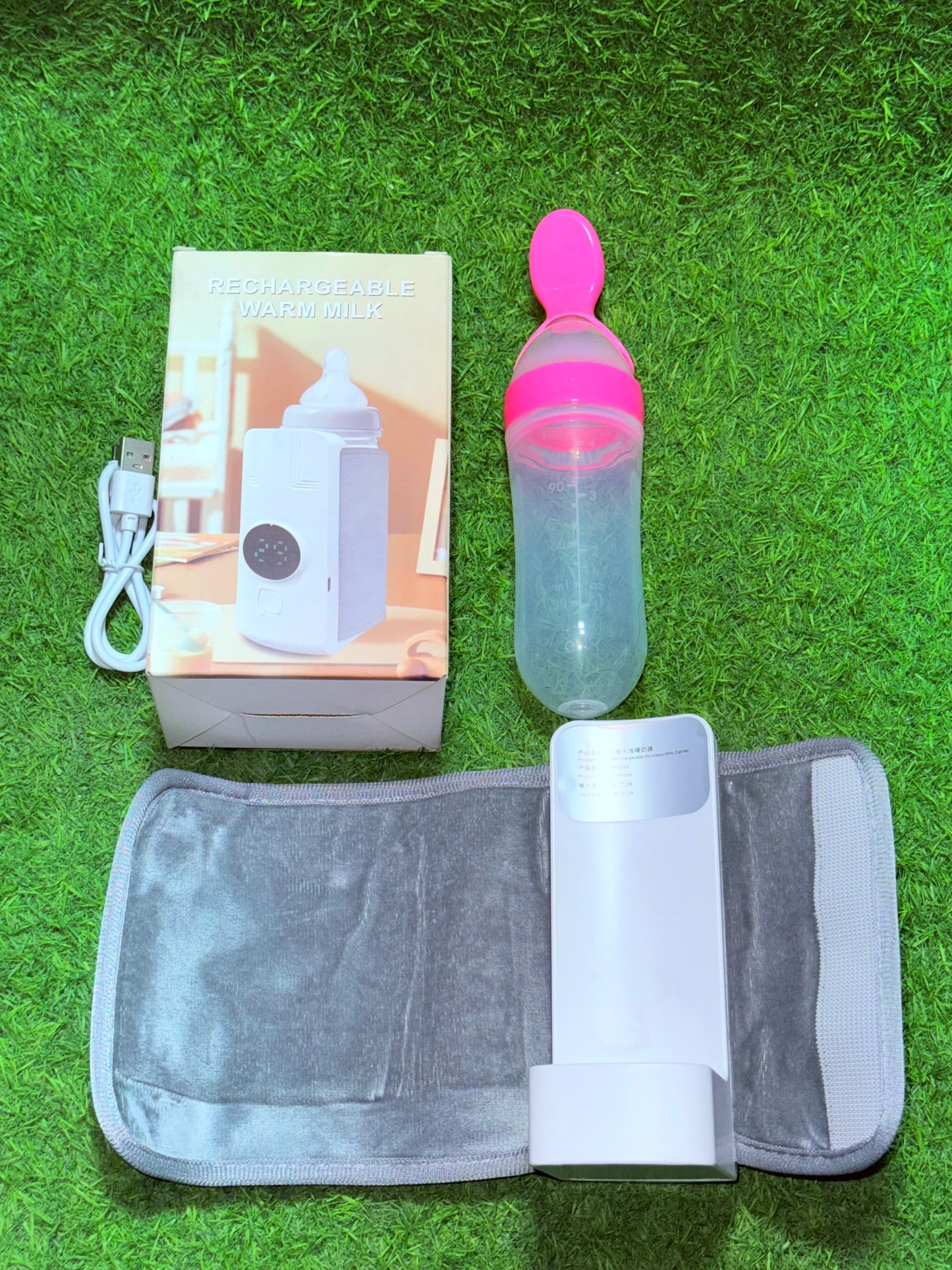 Smart Portable Rechargeable Baby Milk Warmer with Free Silicone Squeeze Feeding Spoon Bottle