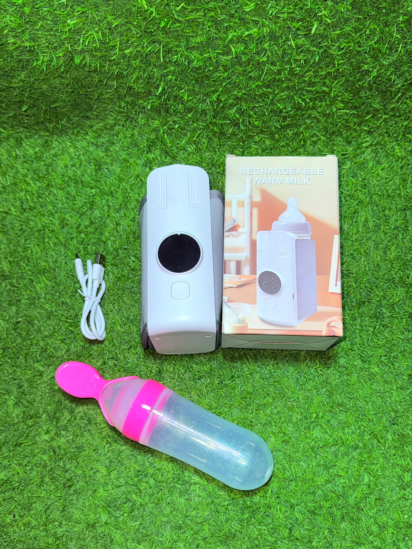 Smart Portable Rechargeable Baby Milk Warmer with Free Silicone Squeeze Feeding Spoon Bottle