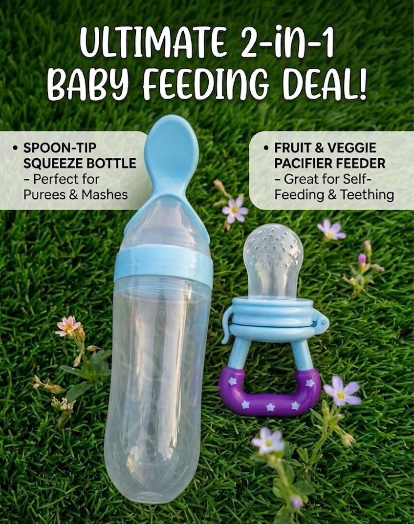 Ultimate 2-in-1 Baby Feeding Deal – Squeeze Bottle & Fruit Pacifier Feeder